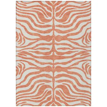 10' X 14' Coral And Ivory Animal Print Washable Indoor Outdoor Area Rug
