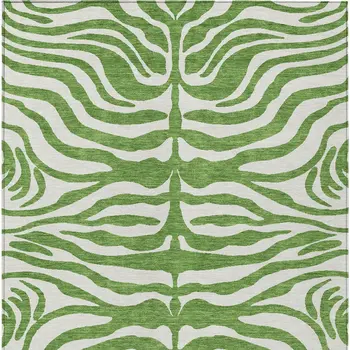 3' X 5' Green And Ivory Animal Print Washable Indoor Outdoor Area Rug