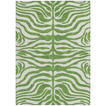 5' X 8' Green And Ivory Animal Print Washable Indoor Outdoor Area Rug