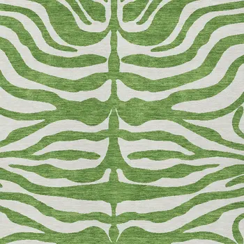5' X 8' Green And Ivory Animal Print Washable Indoor Outdoor Area Rug
