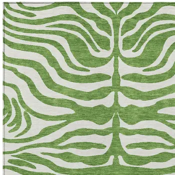 9' X 12' Green And Ivory Animal Print Washable Indoor Outdoor Area Rug