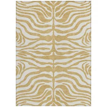 5' X 8' Gold And Ivory Animal Print Washable Indoor Outdoor Area Rug