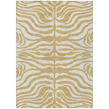 9' X 12' Gold And Ivory Animal Print Washable Indoor Outdoor Area Rug