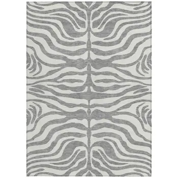5' X 8' Gray And Ivory Animal Print Washable Indoor Outdoor Area Rug