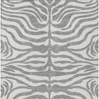 9' X 12' Gray And Ivory Animal Print Washable Indoor Outdoor Area Rug