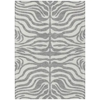 10' X 14' Gray And Ivory Animal Print Washable Indoor Outdoor Area Rug