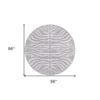 8' Lavender And Ivory Round Animal Print Washable Indoor Outdoor Area Rug
