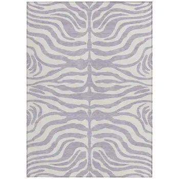9' X 12' Lavender And Ivory Animal Print Washable Indoor Outdoor Area Rug