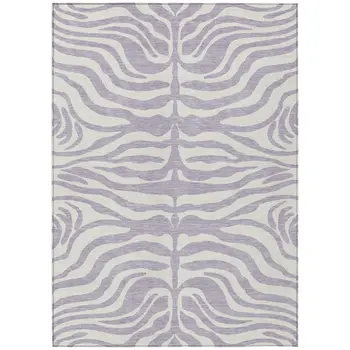9' X 12' Lavender And Ivory Animal Print Washable Indoor Outdoor Area Rug