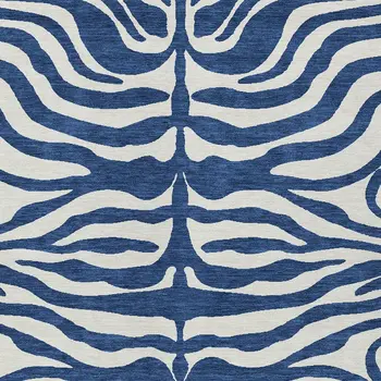 3' X 5' Navy Blue And Ivory Animal Print Washable Indoor Outdoor Area Rug