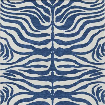 5' X 8' Navy Blue And Ivory Animal Print Washable Indoor Outdoor Area Rug