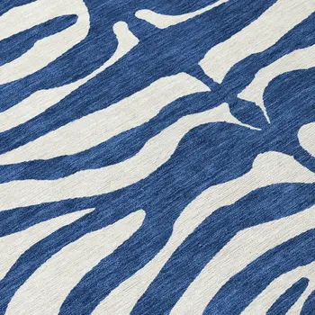5' X 8' Navy Blue And Ivory Animal Print Washable Indoor Outdoor Area Rug