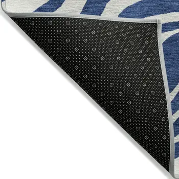 8' Navy Blue And Ivory Round Animal Print Washable Indoor Outdoor Area Rug