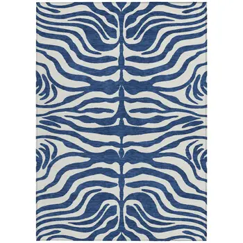 8' X 10' Navy Blue And Ivory Animal Print Washable Indoor Outdoor Area Rug