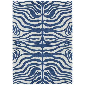 8' X 10' Navy Blue And Ivory Animal Print Washable Indoor Outdoor Area Rug