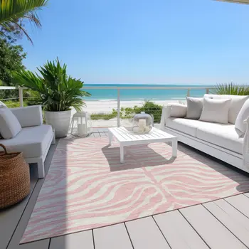 3' X 5' Pink And Gray Animal Print Washable Indoor Outdoor Area Rug