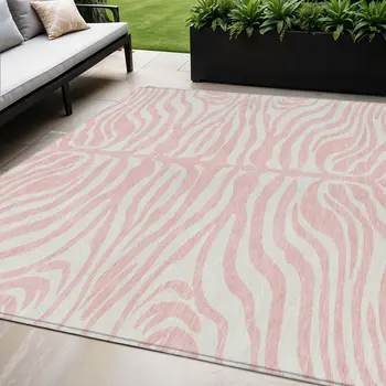 5' X 8' Pink And Gray Animal Print Washable Indoor Outdoor Area Rug