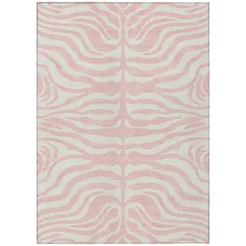 8' X 10' Pink And Gray Animal Print Washable Indoor Outdoor Area Rug