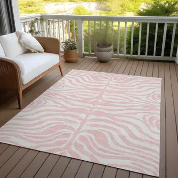 9' X 12' Pink And Gray Animal Print Washable Indoor Outdoor Area Rug