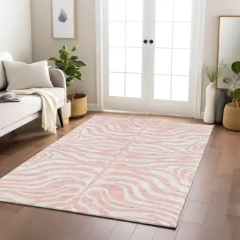 9' X 12' Pink And Gray Animal Print Washable Indoor Outdoor Area Rug
