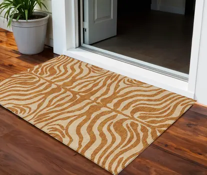 3' X 5' Copper And Tan Animal Print Washable Indoor Outdoor Area Rug