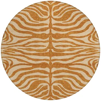 8' Copper And Tan Round Animal Print Washable Indoor Outdoor Area Rug