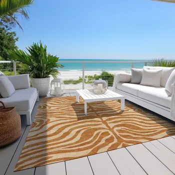 8' X 10' Copper And Tan Animal Print Washable Indoor Outdoor Area Rug