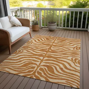 10' X 14' Copper And Tan Animal Print Washable Indoor Outdoor Area Rug