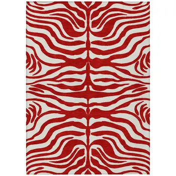 8' X 10' Red And Ivory Animal Print Washable Indoor Outdoor Area Rug