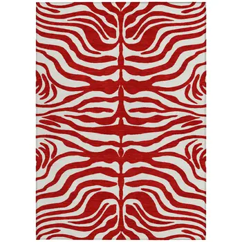 9' X 12' Red And Ivory Animal Print Washable Indoor Outdoor Area Rug