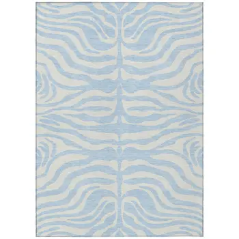 10' X 14' Sky Blue And Ivory Animal Print Washable Indoor Outdoor Area Rug
