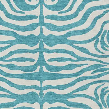 3' X 5' Teal Blue And Ivory Animal Print Washable Indoor Outdoor Area Rug