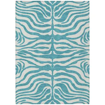8' X 10' Teal Blue And Ivory Animal Print Washable Indoor Outdoor Area Rug