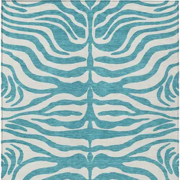 10' X 14' Teal Blue And Ivory Animal Print Washable Indoor Outdoor Area Rug