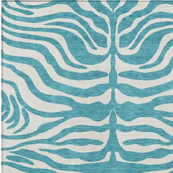10' X 14' Teal Blue And Ivory Animal Print Washable Indoor Outdoor Area Rug