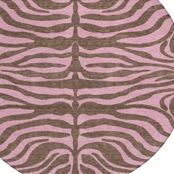 8' Brown And Pink Round Animal Print Washable Indoor Outdoor Area Rug