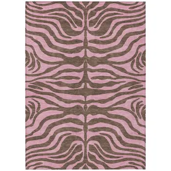 8' X 10' Brown And Pink Animal Print Washable Indoor Outdoor Area Rug