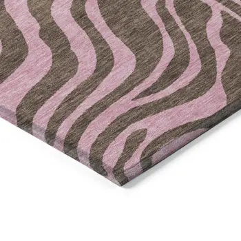8' X 10' Brown And Pink Animal Print Washable Indoor Outdoor Area Rug