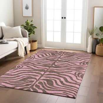 8' X 10' Brown And Pink Animal Print Washable Indoor Outdoor Area Rug