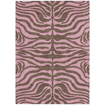 9' X 12' Brown And Pink Animal Print Washable Indoor Outdoor Area Rug