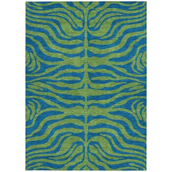 3' X 5' Green And Teal Blue Animal Print Washable Indoor Outdoor Area Rug