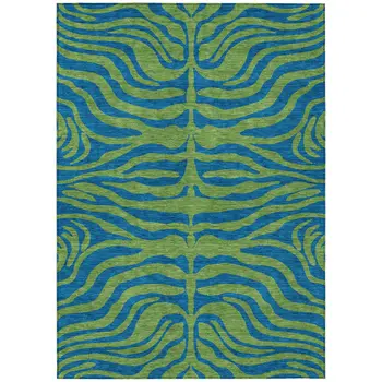 3' X 5' Green And Teal Blue Animal Print Washable Indoor Outdoor Area Rug