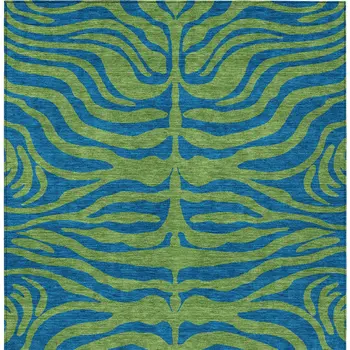 3' X 5' Green And Teal Blue Animal Print Washable Indoor Outdoor Area Rug