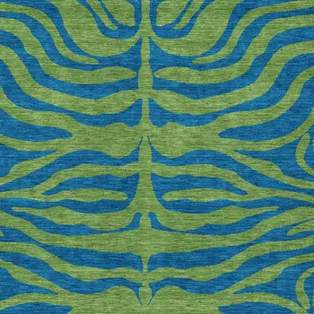 8' X 10' Green And Teal Blue Animal Print Washable Indoor Outdoor Area Rug