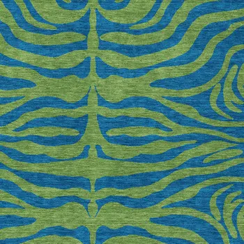 10' X 14' Green And Teal Blue Animal Print Washable Indoor Outdoor Area Rug