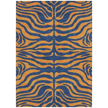 3' X 5' Navy Blue And Pink Animal Print Washable Indoor Outdoor Area Rug