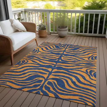 5' X 8' Navy Blue And Pink Animal Print Washable Indoor Outdoor Area Rug