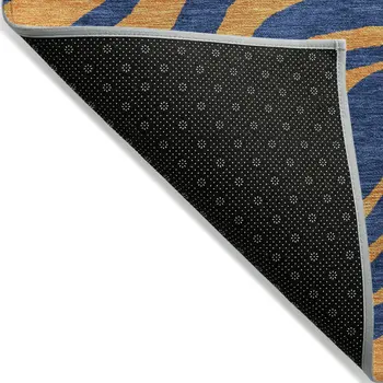 8' Navy Blue And Pink Round Animal Print Washable Indoor Outdoor Area Rug