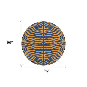 8' Navy Blue And Pink Round Animal Print Washable Indoor Outdoor Area Rug