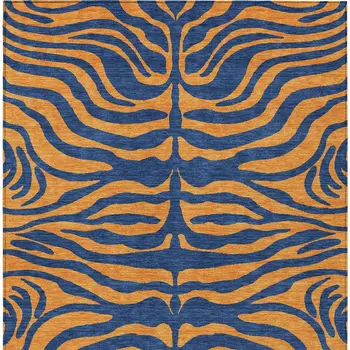 9' X 12' Navy Blue And Pink Animal Print Washable Indoor Outdoor Area Rug